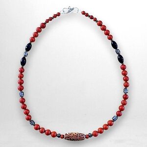 Hand Crafted Tibetan Agate Jasper Onyx and Hematite Beaded Necklace